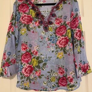 Floral V-Neck Women's Blouse